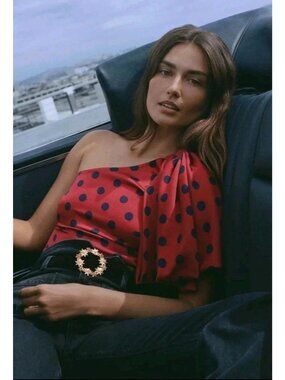 NEW Anthropologie x Sachin & Babi Polka Dot One-Shoulder Blouse sz S Twee /157